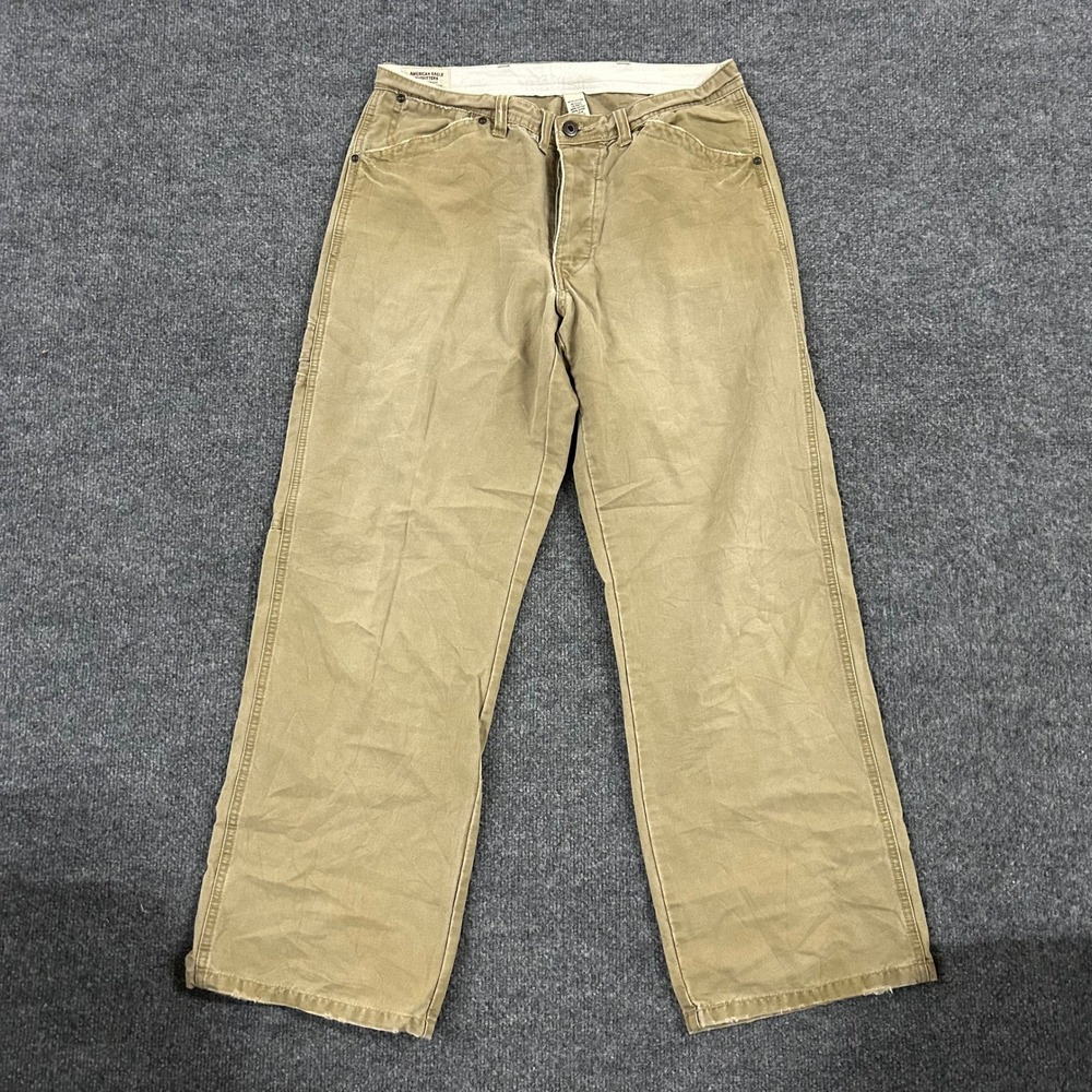 American Eagle Carpenter Pants Mens Size 30x30 Tan Khaki Cotton Workwear Frayed